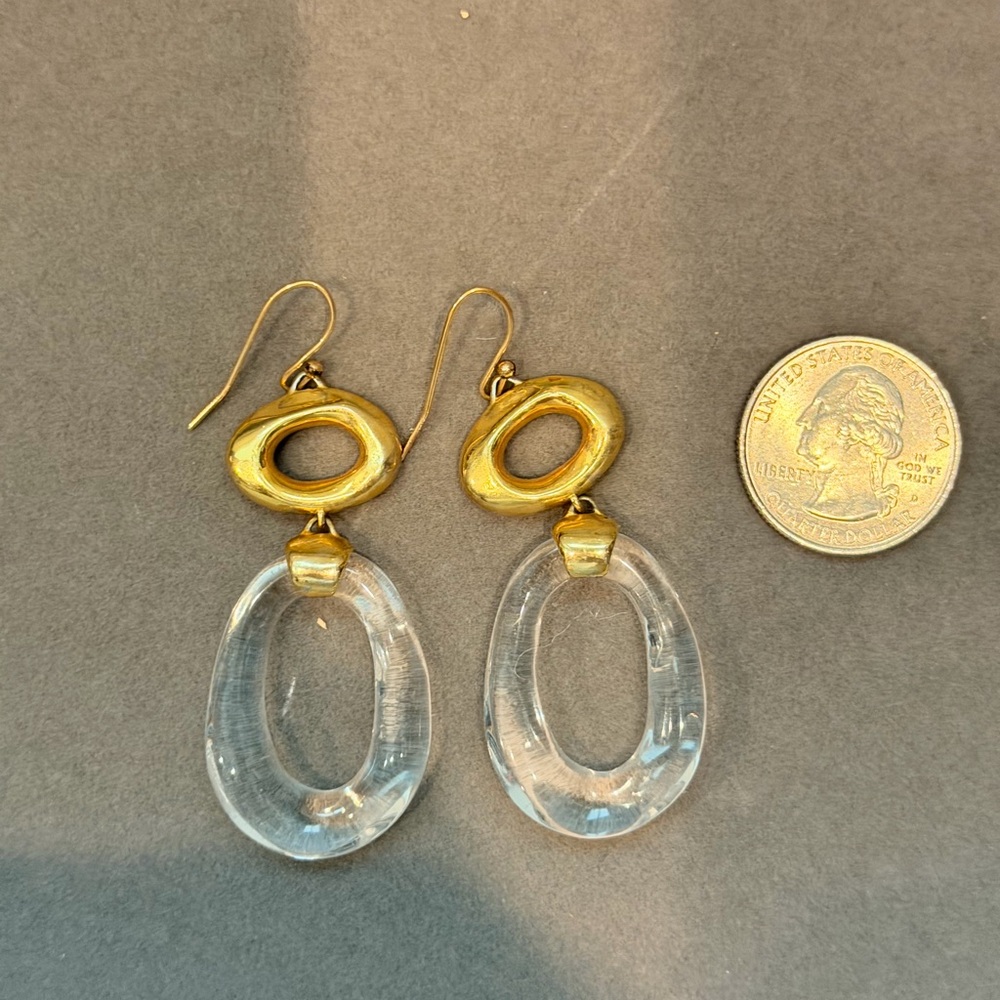 Alexis Bittar Gold-Tone and Clear Oval Drop Earrings